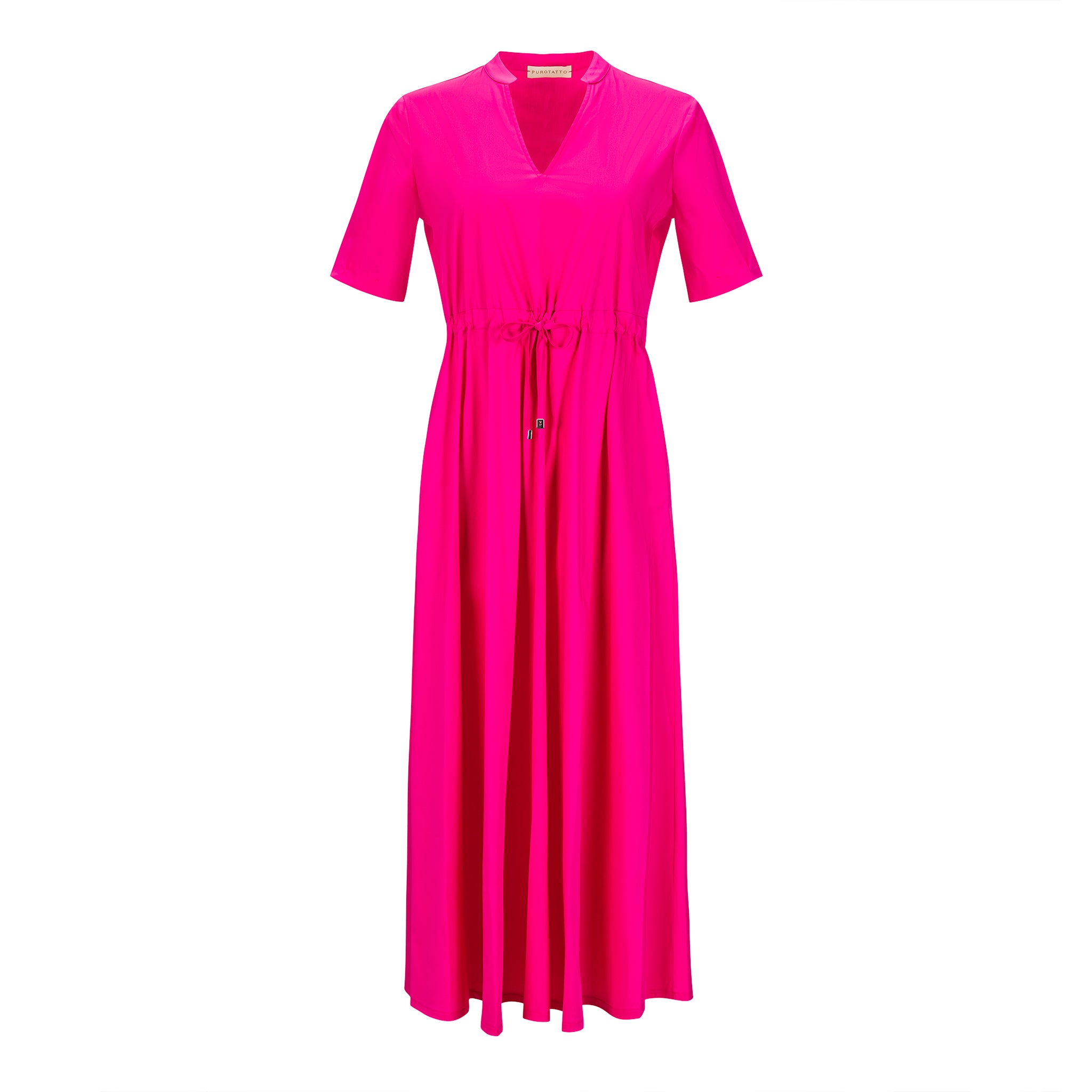 Purotatto Hot Pink Short Sleeve V-Neck Cotton Dress Timeless Purotatto Hot Pink Short Sleeve V-Neck Cotton Dress Timeless