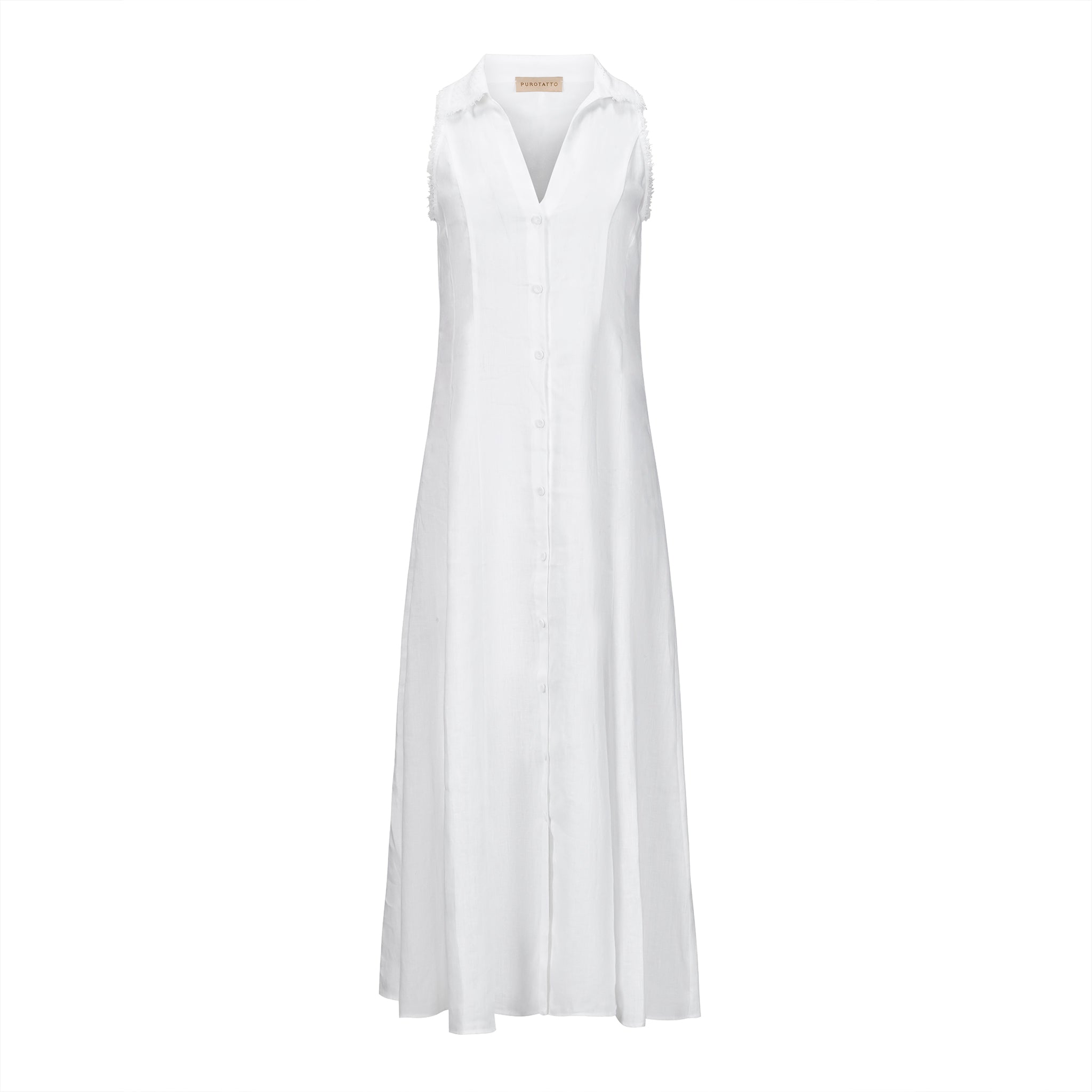 Purotatto White Sleeveless Linen Maxi Shirt Dress Timeless Purotatto White Sleeveless Linen Maxi Shirt Dress Timeless
