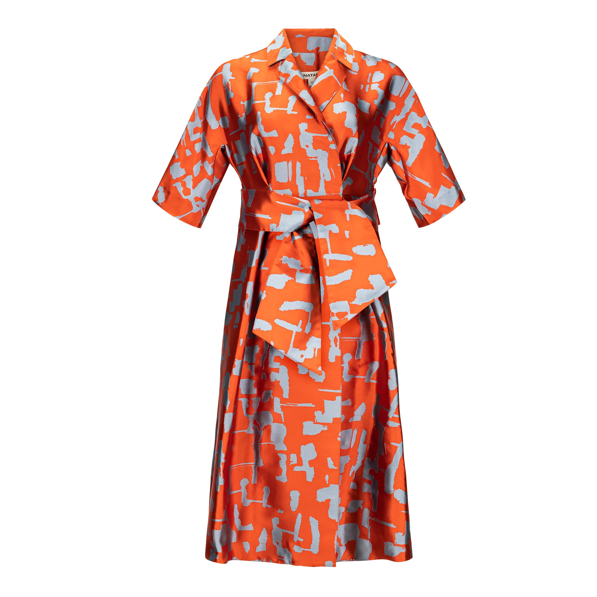 Natan Akim Orange + Blue Belted Jacquard Dress – Timeless