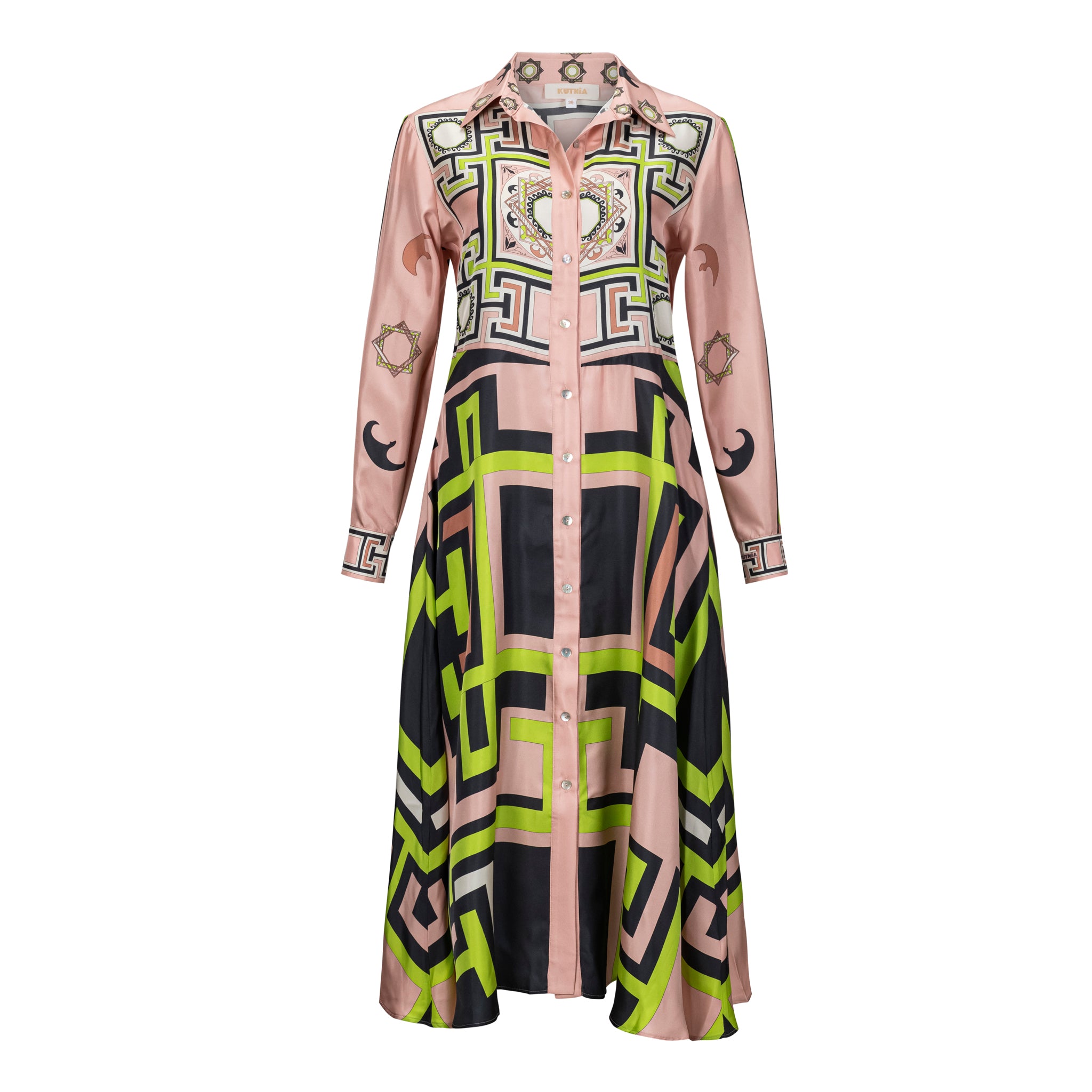 Kutnia Zeugma Geometric Pattern Silk Midi Dress – Timeless