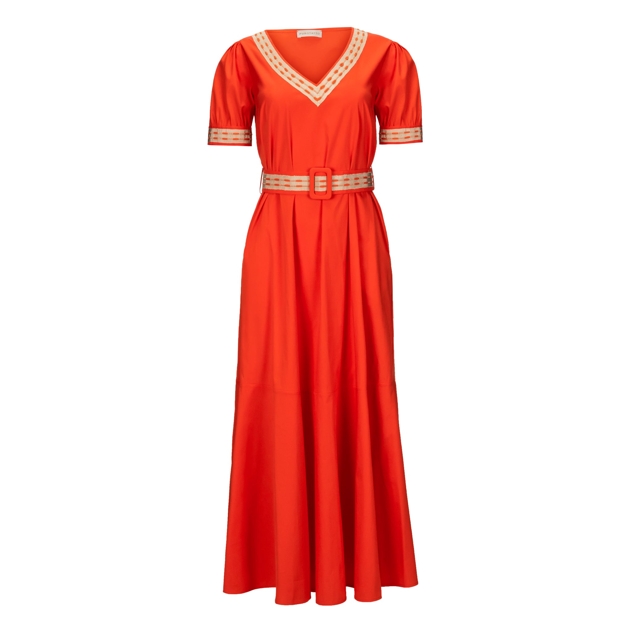 Purotatto Belted Orange V-Neck Maxi Summer Dress – Timeless