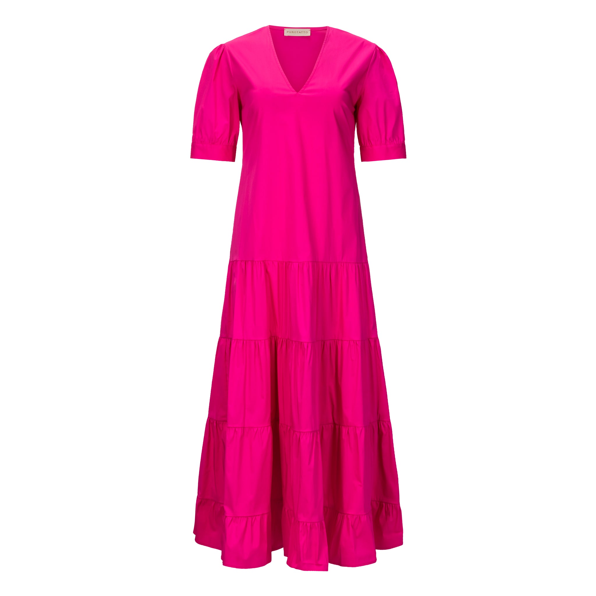 Purotatto Pink Cotton Tiered Short Sleeve Maxi Dress Timeless Purotatto Pink Cotton Tiered Short Sleeve Maxi Dress Timeless