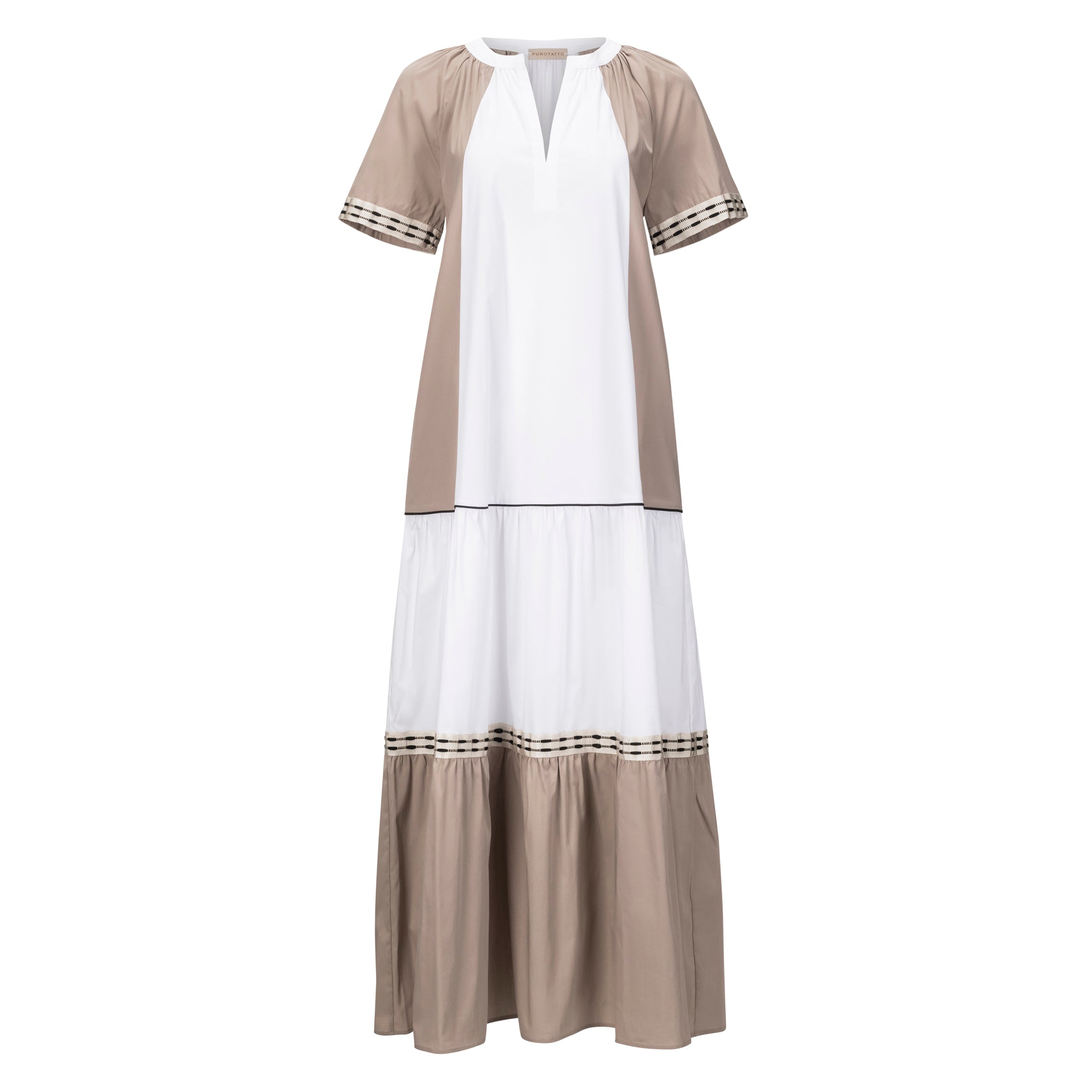 Purotatto Women's Taupe Color Block Tiered Maxi Dress – Timeless