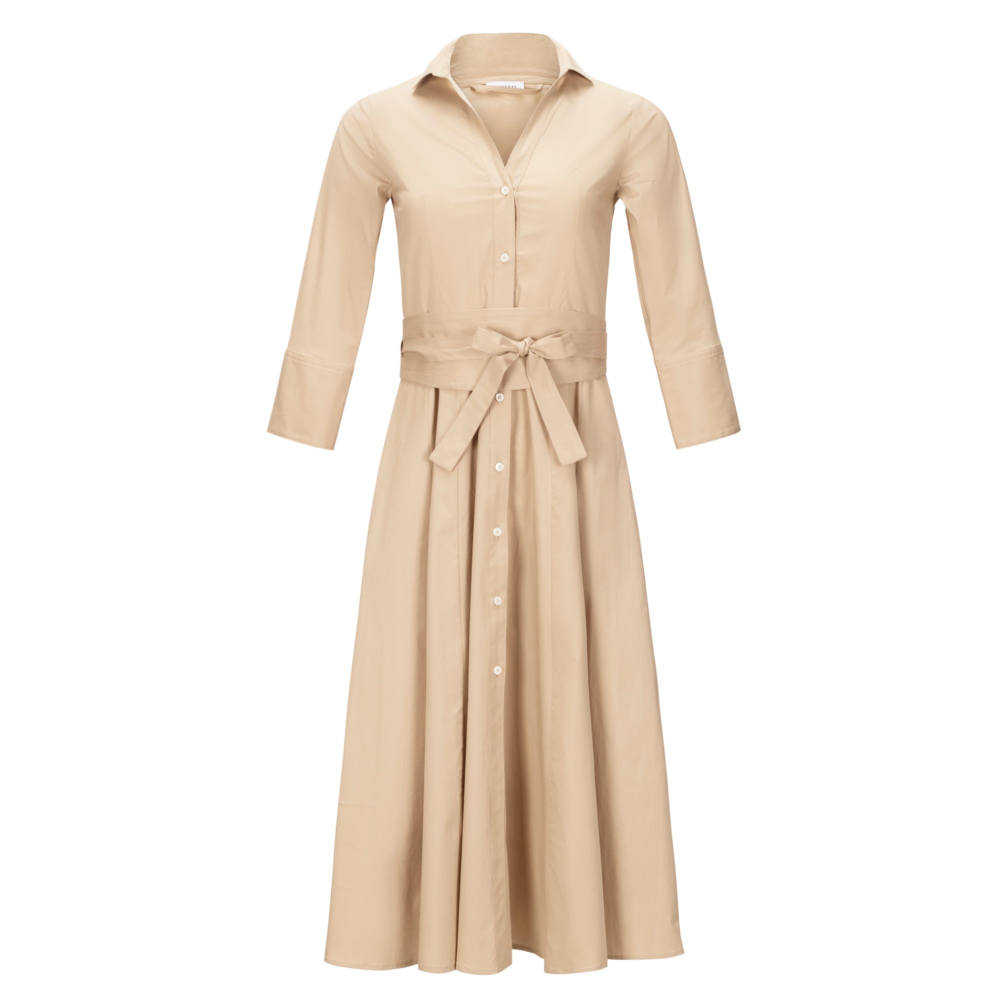 Rosso35 Two Tone Belted Shirt Dress with Cotton Skirt & Collar Tan/White main image 0