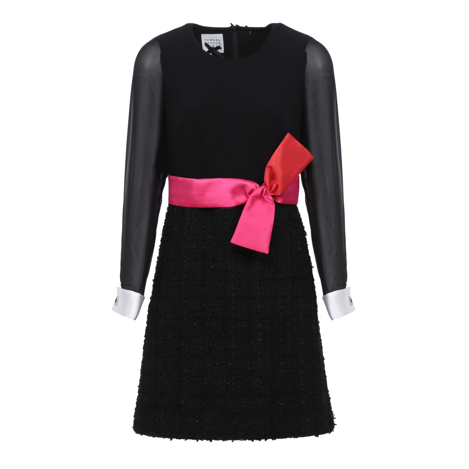 open lace back dress Edward Achour Metallic Tweed Hot Pink Bow Black Dress – Timeless