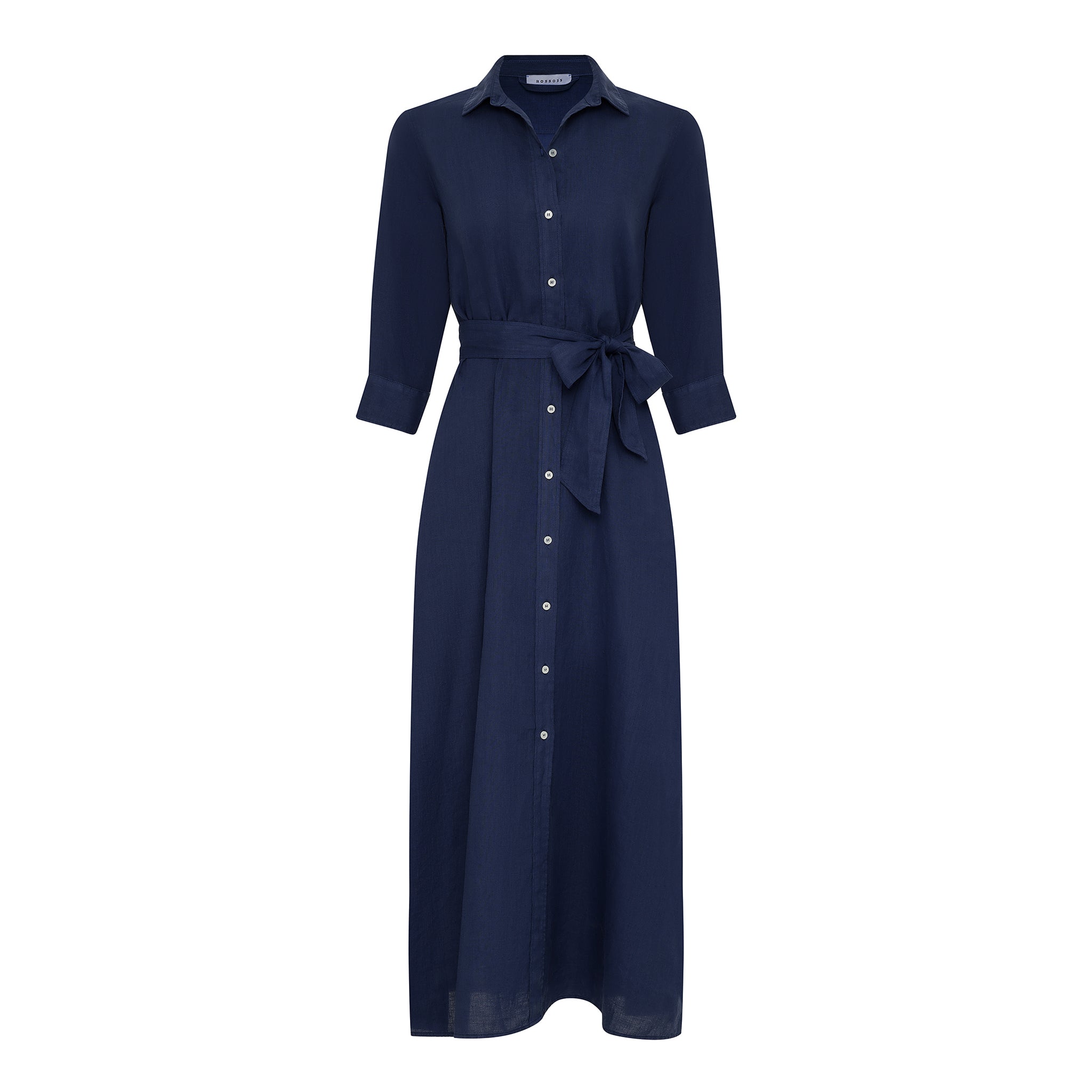 Long Linen Shirt Dress - Marine Blue Long Linen Shirt Dress - Marine Blue
