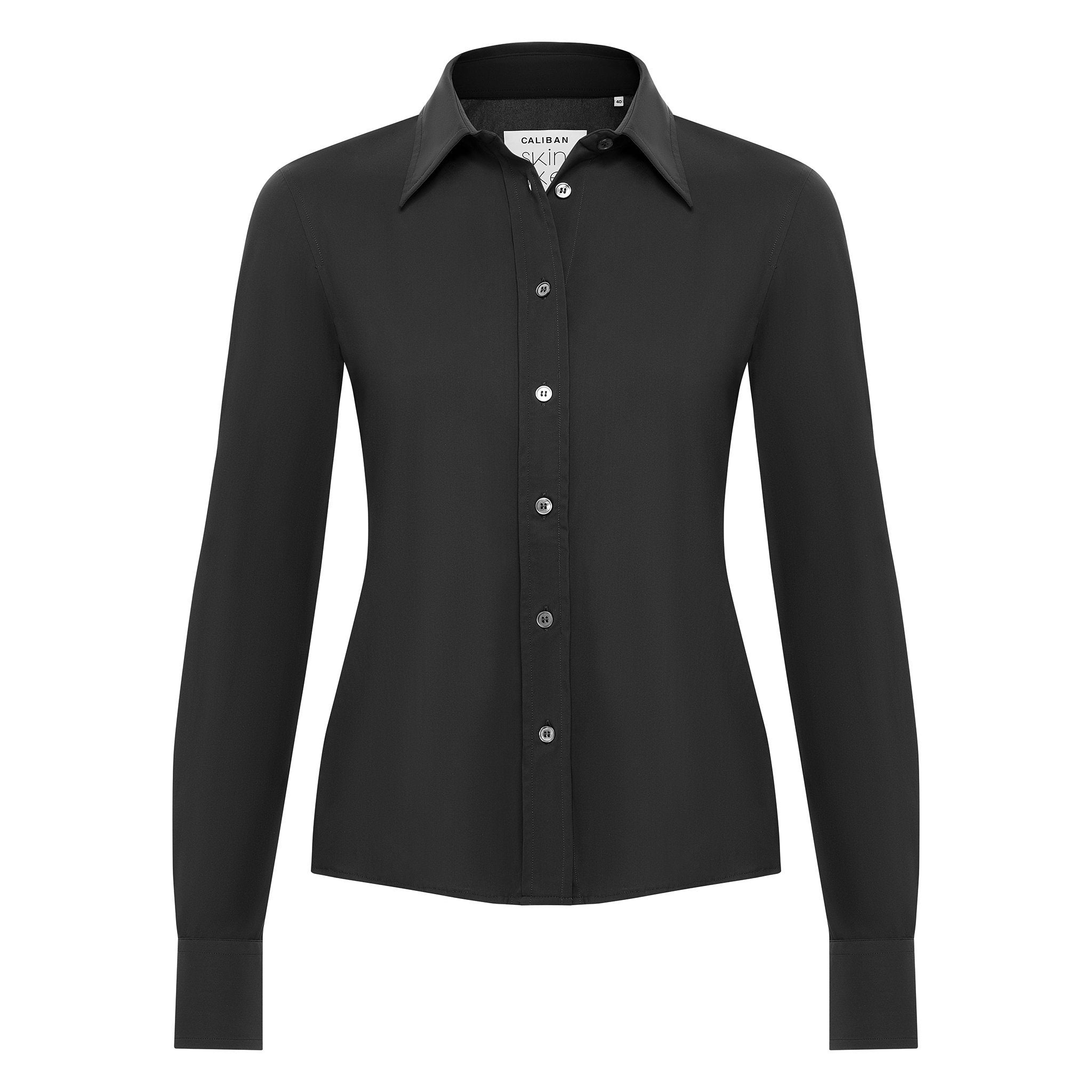 Skin Like Fitted Button Down Shirt Black