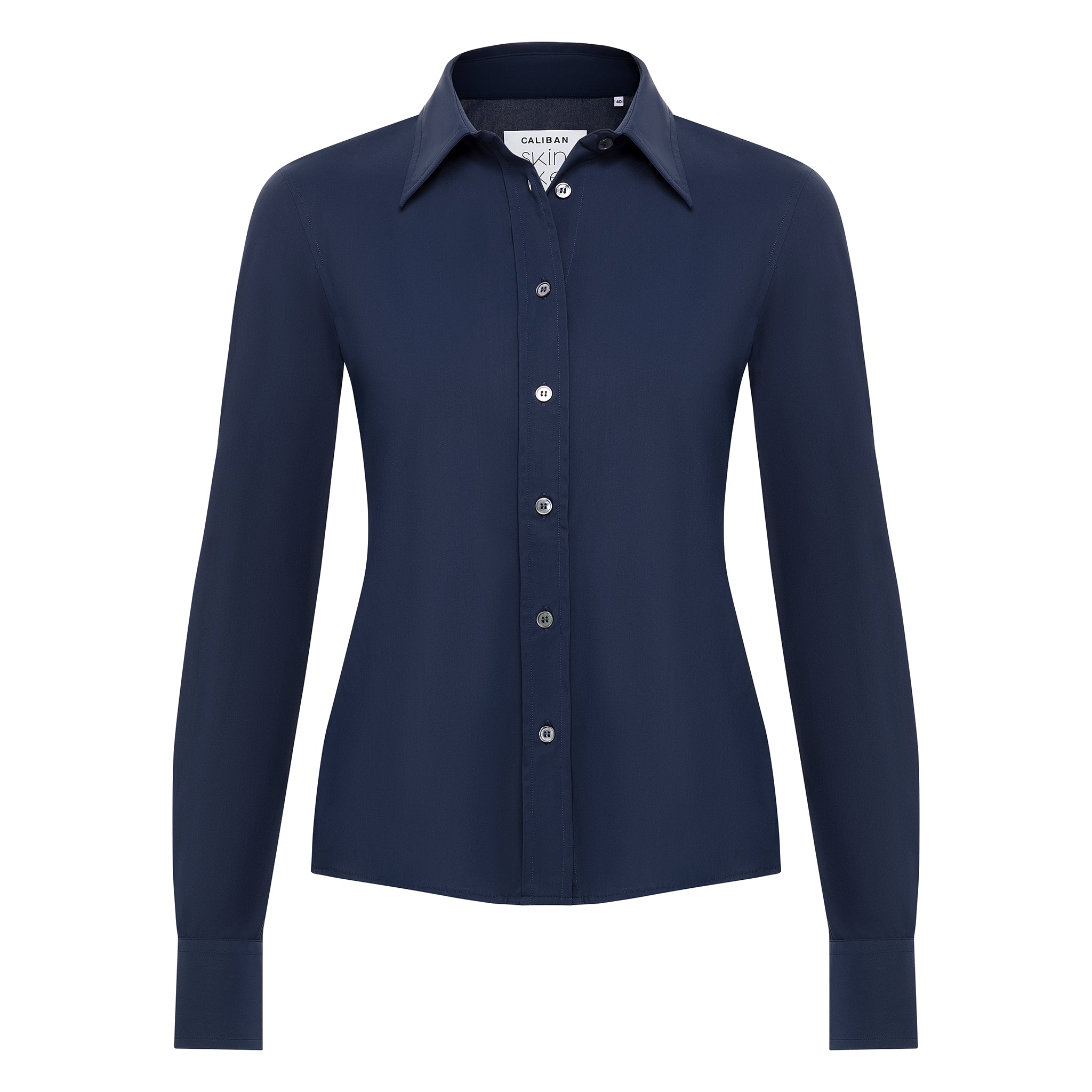 Caliban Navy Fitted Skin-Like Button Down Shirt – Timeless