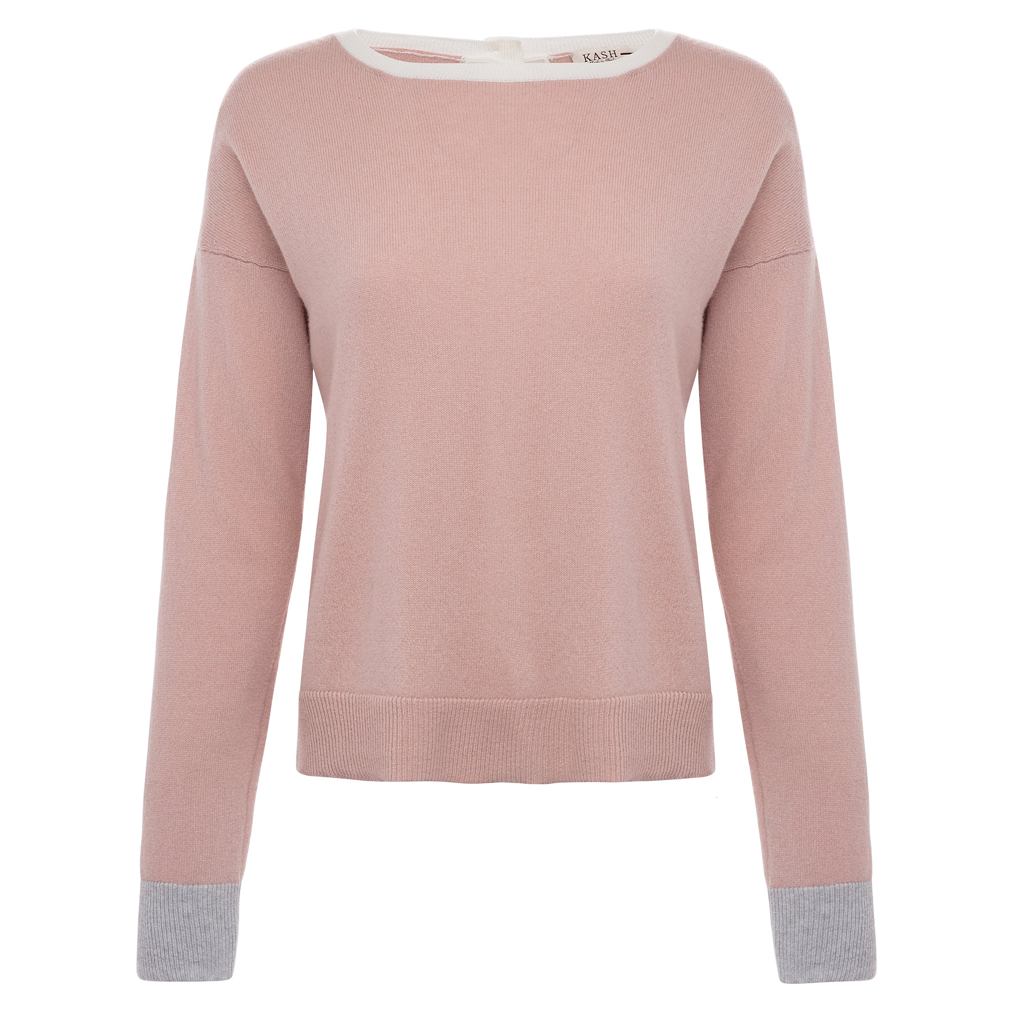 Kash Cashmere Button Back Sweater in Tri-Colored Blush – Timeless