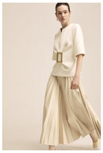 Dalia Pleated Faux Leather Midi Skirt - Shell