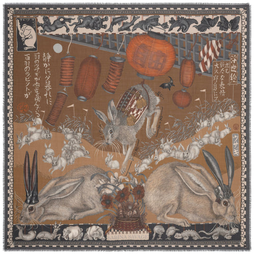 Sabina Savage Floating Rabbits Wool & Silk Square Timeless Martha's Vineyard 