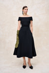 Natan Ponte Knit A-Line Black Off The Shoulder Dress Timeless Martha's Vineyard 