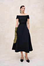 Natan Ponte Knit A-Line Black Off The Shoulder Dress Timeless Martha's Vineyard 