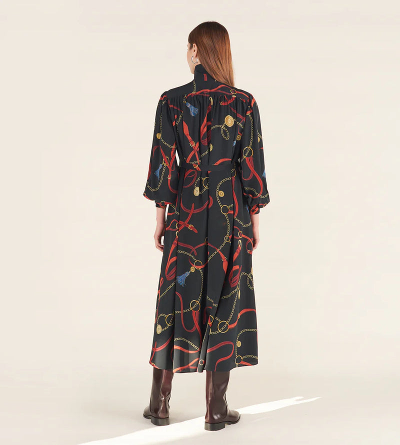 Mantero Black Silk Bridle Belt Print Dress Timeless Martha's Vineyard 