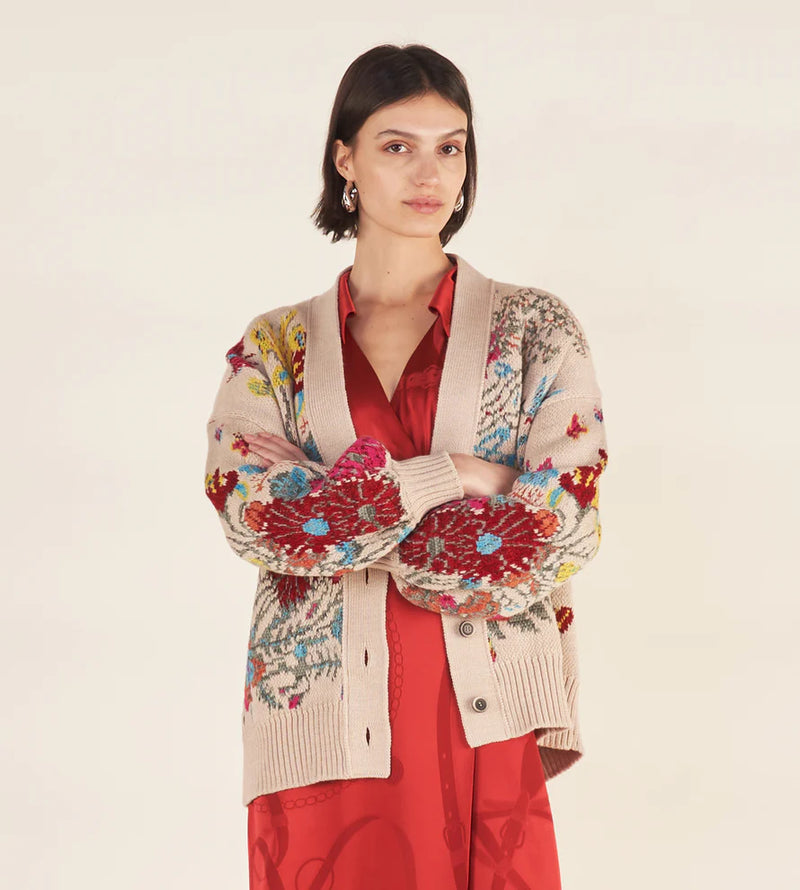 Mantero Colorful Claude Floral Button Down Cardigan Timeless Martha's Vineyard 