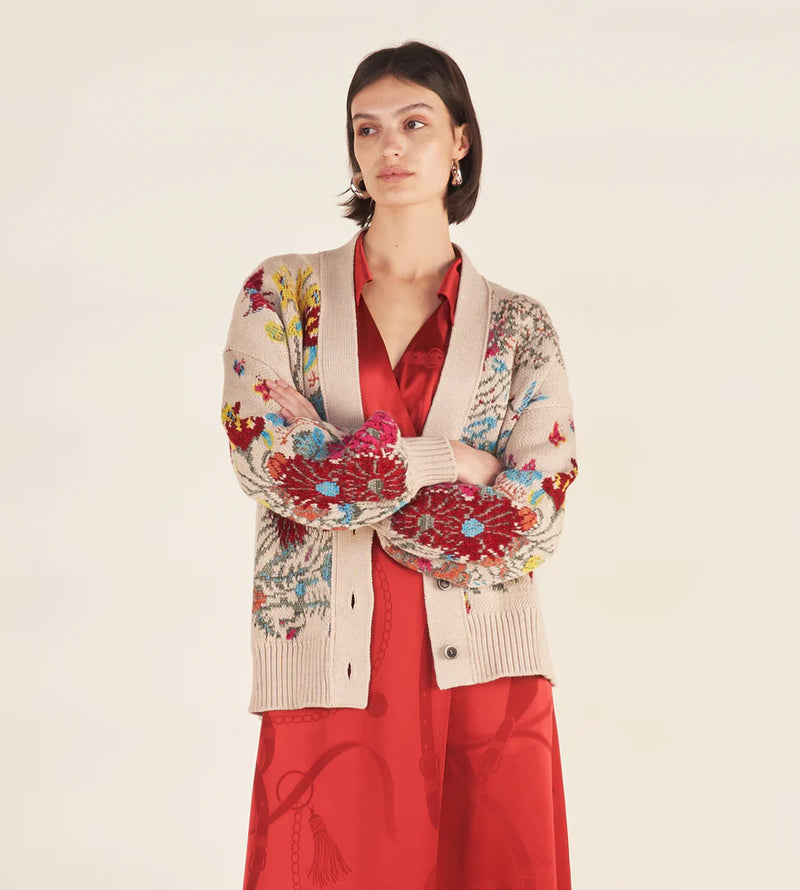 Mantero Colorful Claude Floral Button Down Cardigan Timeless Martha's Vineyard 