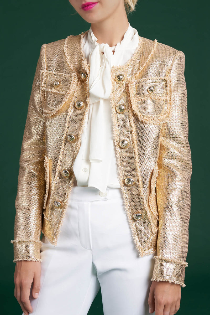 Maison Common Gold Signature Cotton Tweed Jacket Timeless Martha's Vineyard 