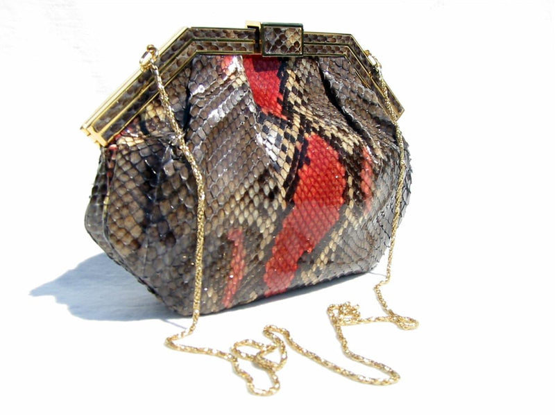 Colombetti Vintage Python Clutch Crossbody Red Grey Timeless Martha's Vineyard 