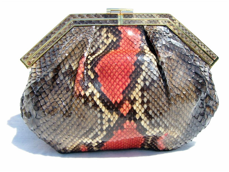 Colombetti Vintage Python Clutch Crossbody Red Grey Timeless Martha's Vineyard 