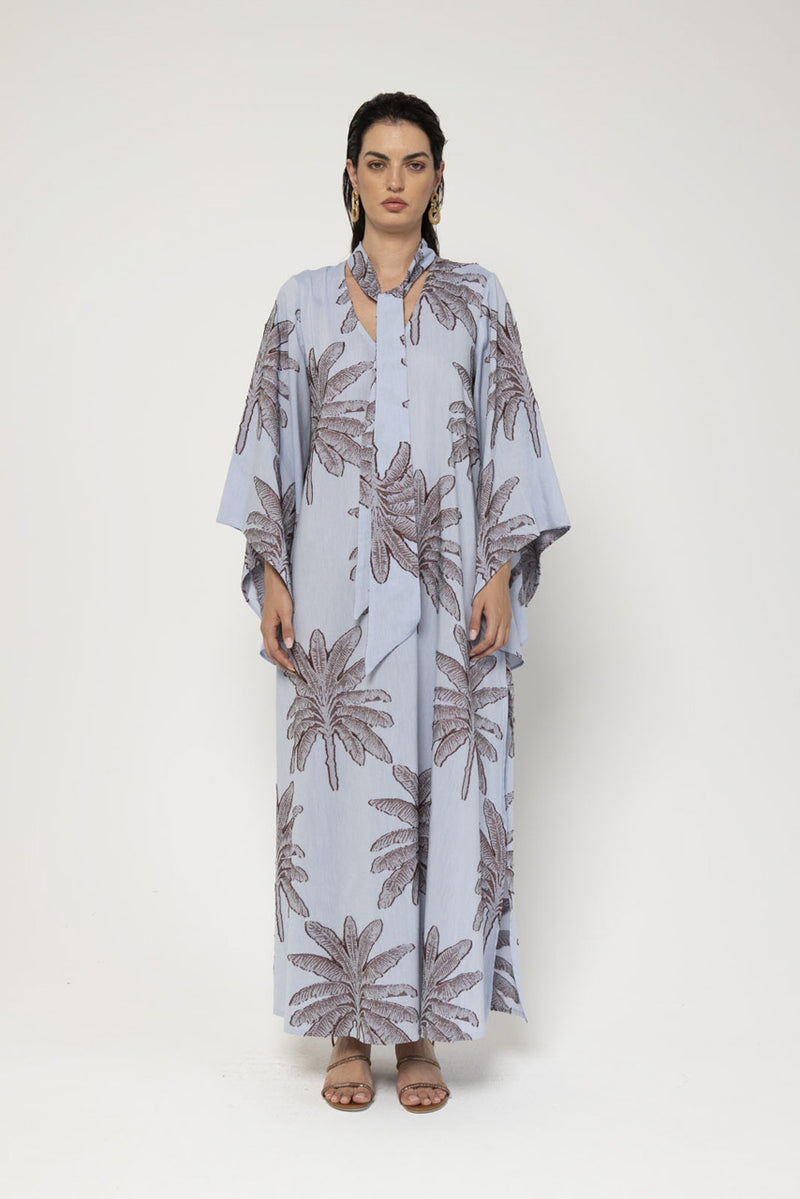 Lavi Printed Maxi Dress - Blue + Copper Metallic Timeless Martha's Vineyard 