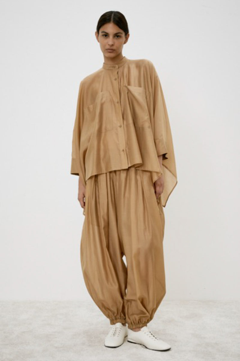 MeiMeij Oversized Golden Camel Drape Button Down Blouse Timeless Martha's Vineyard 