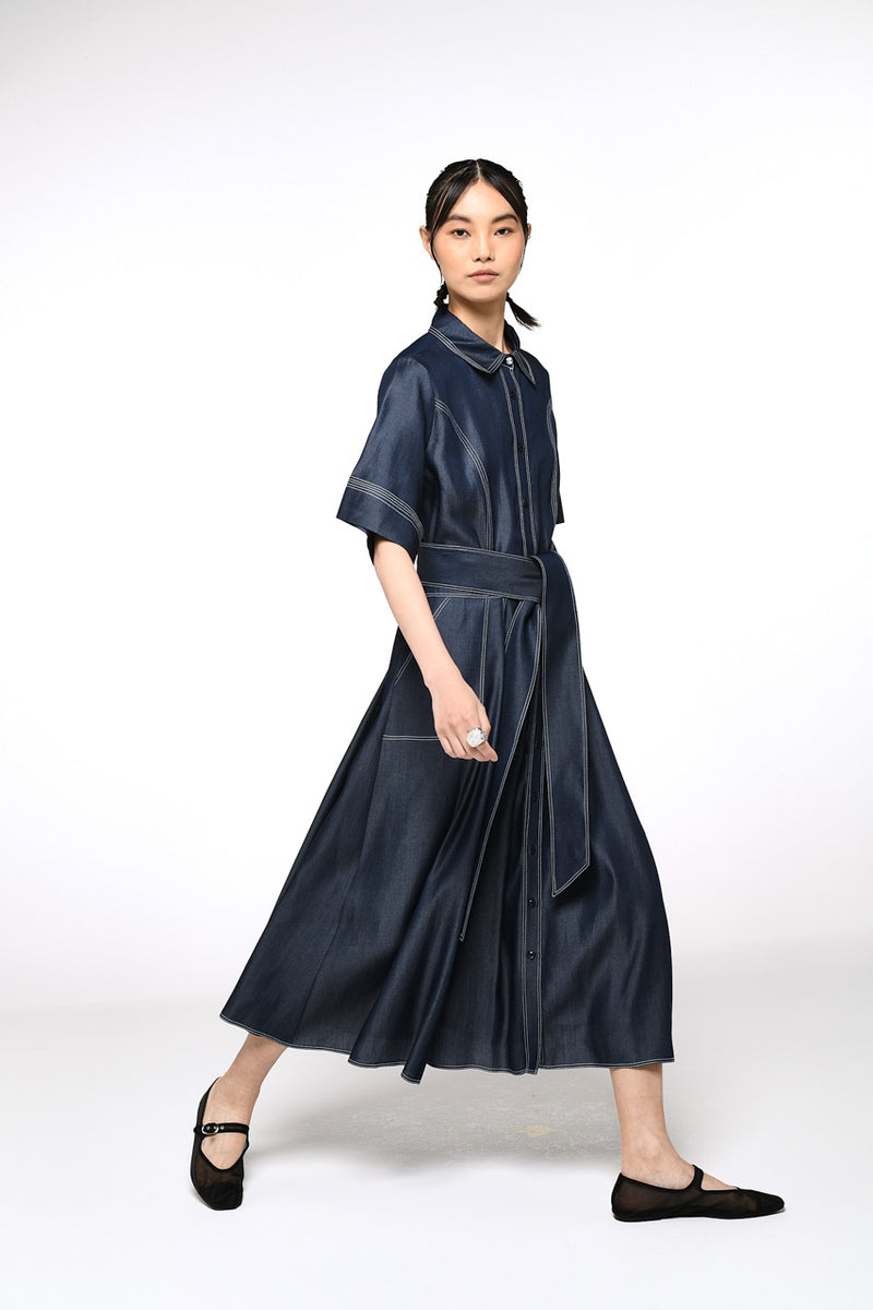 MILVA MI Belted Denim Shirt Dress Lightweight – Timeless
