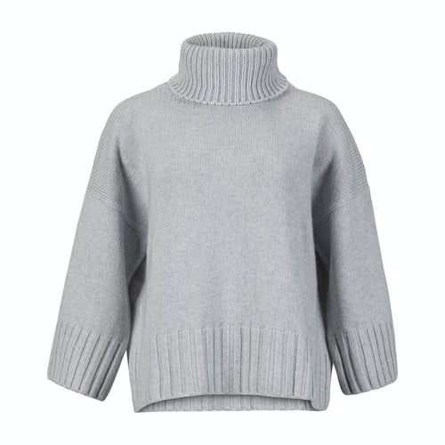 La Fée Parisienne Grey Hand-Knit Cashmere Turtleneck Timeless Martha's Vineyard 