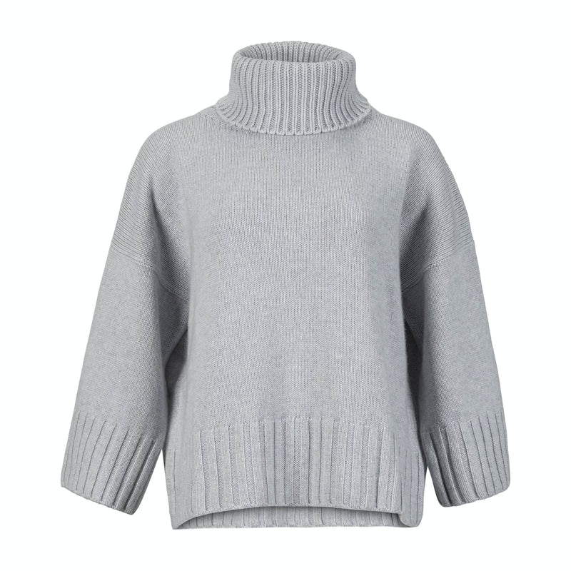 La Fée Parisienne Grey Hand-Knit Cashmere Turtleneck Timeless Martha's Vineyard 
