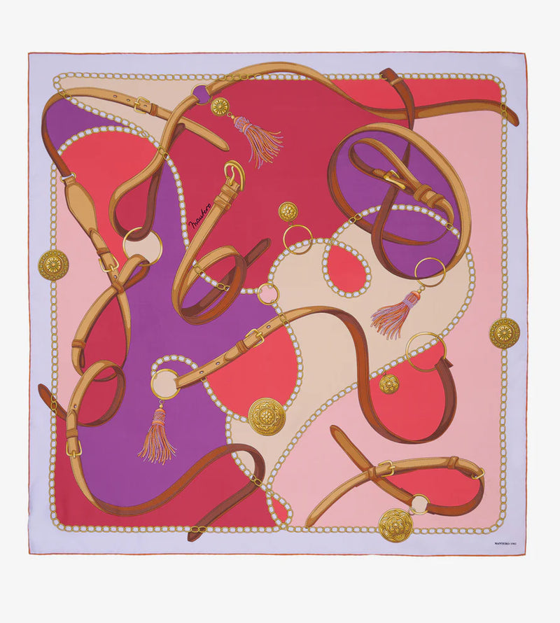 Mantero Cotswolds Riding Pink 90x90 Square Silk Scarf Timeless Martha's Vineyard 