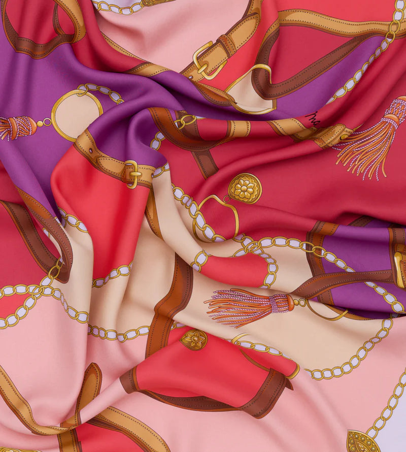 Mantero Cotswolds Riding Pink 90x90 Square Silk Scarf Timeless Martha's Vineyard 