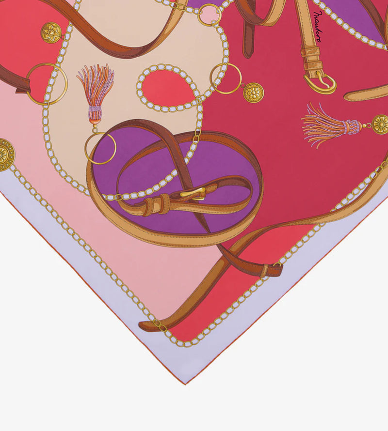 Mantero Cotswolds Riding Pink 90x90 Square Silk Scarf Timeless Martha's Vineyard 