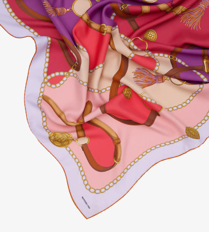 Mantero Cotswolds Riding Pink 90x90 Square Silk Scarf Timeless Martha's Vineyard 