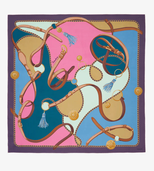 Mantero Cotswolds Riding Sky Blue 90x90 Silk Scarf Timeless Martha's Vineyard 