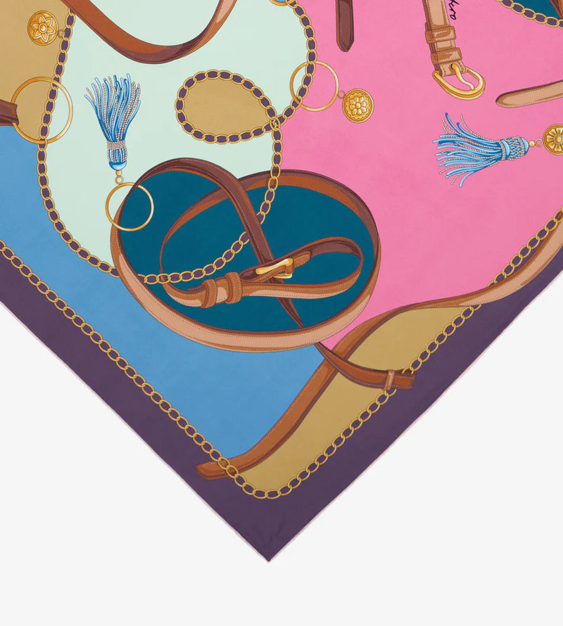 Mantero Cotswolds Riding Sky Blue 90x90 Silk Scarf Timeless Martha's Vineyard 