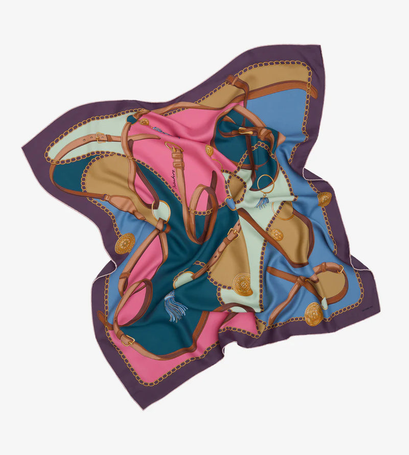 Mantero Cotswolds Riding Sky Blue 90x90 Silk Scarf Timeless Martha's Vineyard 