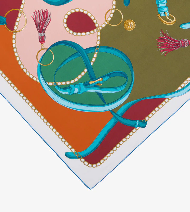 Mantero Cotswolds Riding Silk Scarf 90x90 Blue Green Timeless Martha's Vineyard 
