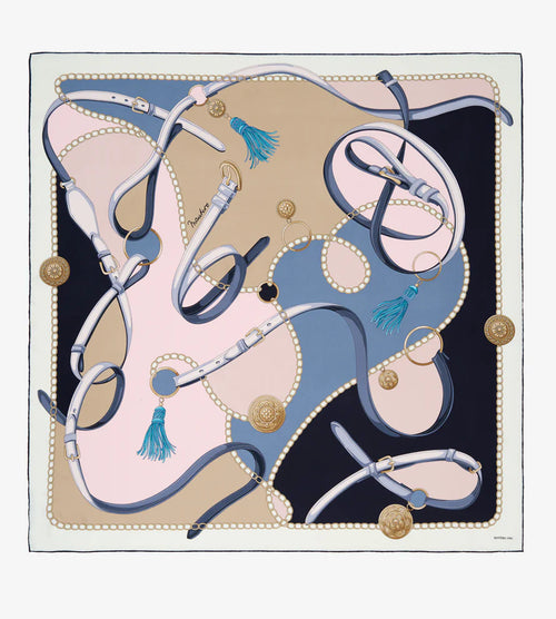 Mantero Cotswolds Riding Black 90x90 Square Silk Scarf Timeless Martha's Vineyard 