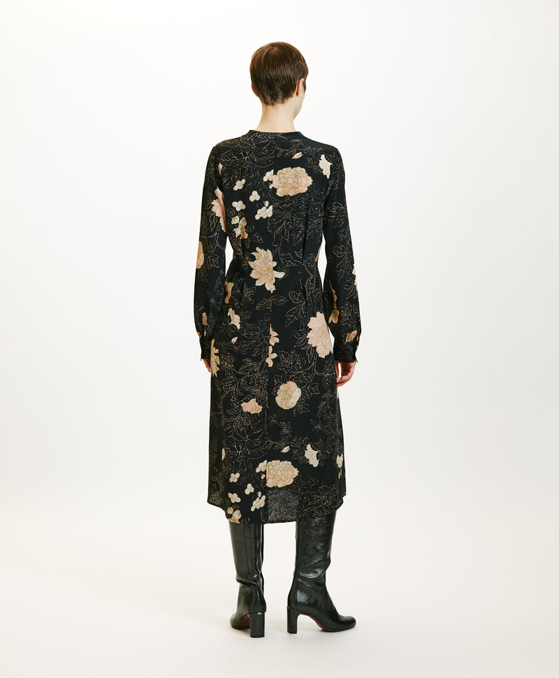 Wani Floral Printed Crepe de Chine Dress - Black