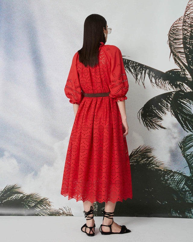 Sfizio Sand Puff Sleeve Fit and Flare Eyelet Dress Timeless Sfizio Sand Puff Sleeve Fit and Flare Eyelet Dress Timeless
