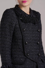 Maison Common Black Metallic Tweed Jacket with Plastron Timeless Martha's Vineyard 