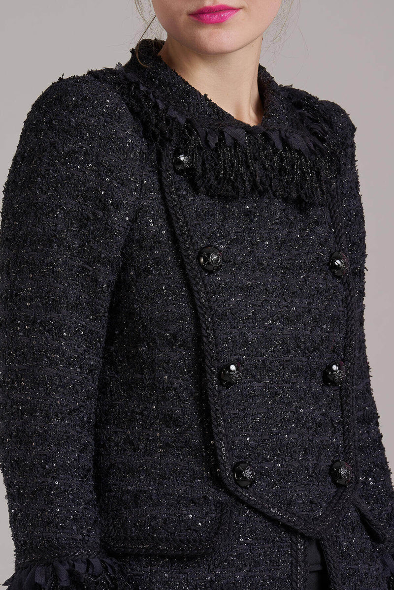 Maison Common Black Metallic Tweed Jacket with Plastron Timeless Martha's Vineyard 