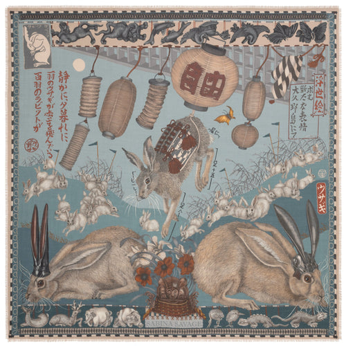 Sabina Savage Floating Rabbits Wool  & Silk Square Timeless Martha's Vineyard
