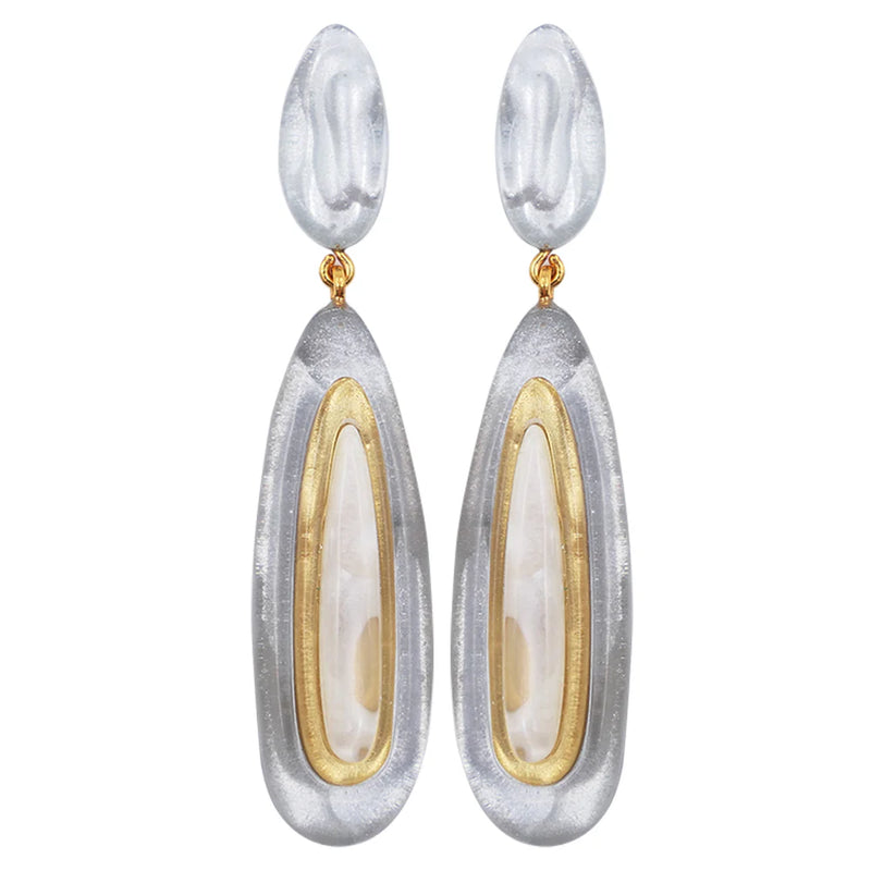 Dominique Denaive Aurelie Grey Resin Drop Clip Earring Timeless Martha's Vineyard 