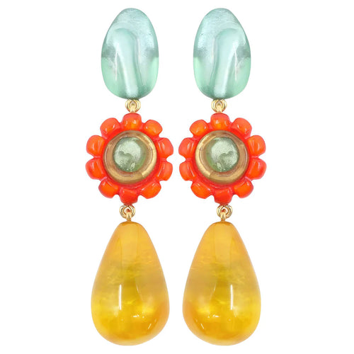 Dominique Denaive Jackie Multi Resin Drop Clip Earring Timeless Martha's Vineyard 