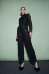 DESANTIS Black Sequins Fringe Jumpsuit Timeless Martha's Vineyard 