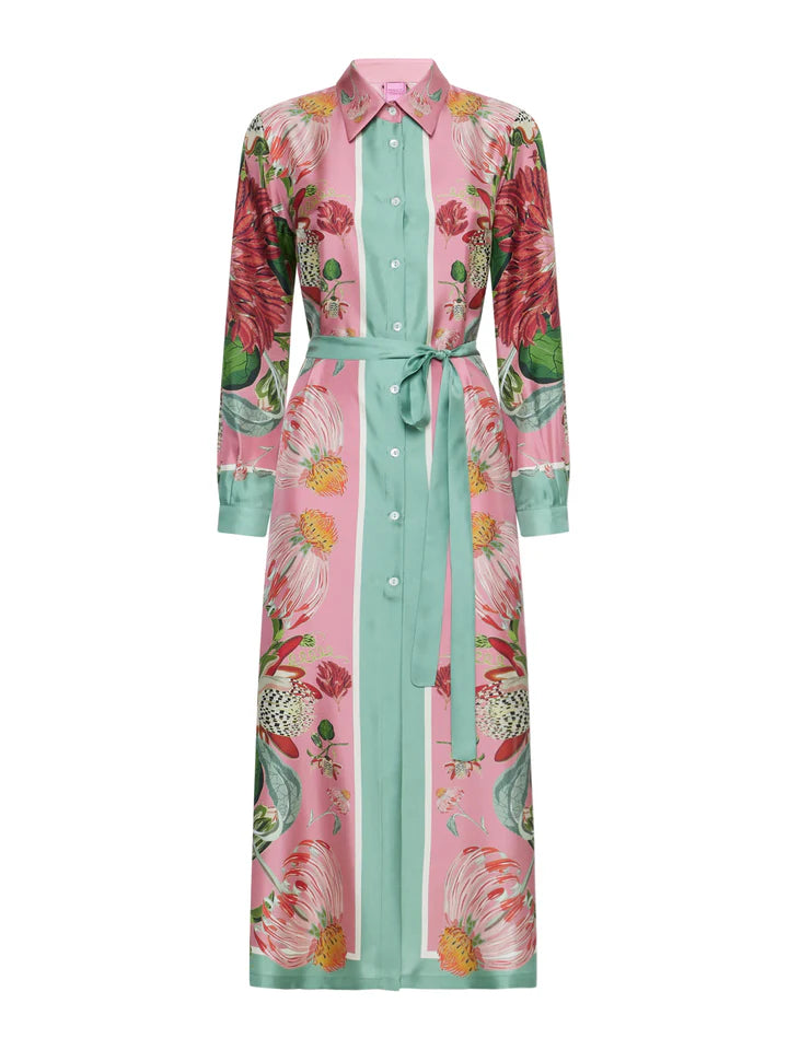 Franco Ferrari Colorful Floral Silk Shirt Dress Timeless