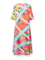 Franco Ferrari Colorful Printed Silk V-Neck Dress Timeless Martha's Vineyard 