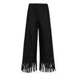  MeiMeij Black Cotton Pants with Fringe Bottom Timeless Martha's Vineyard 