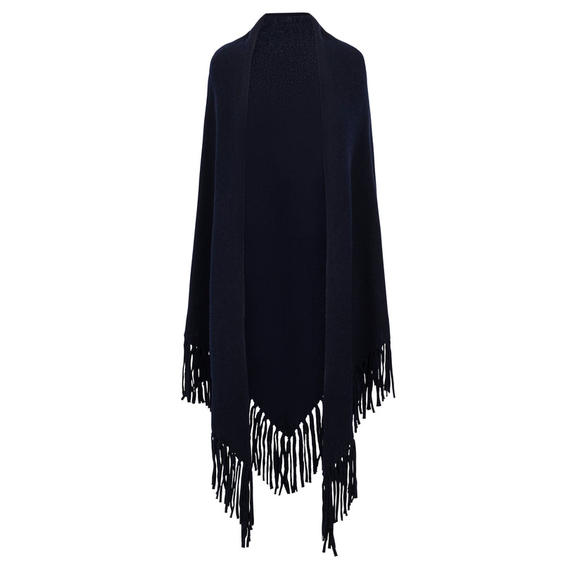 Douxdimanche Navy Cashmere Triangle Fringe Yumi Wrap Timeless Martha's Vineyard 