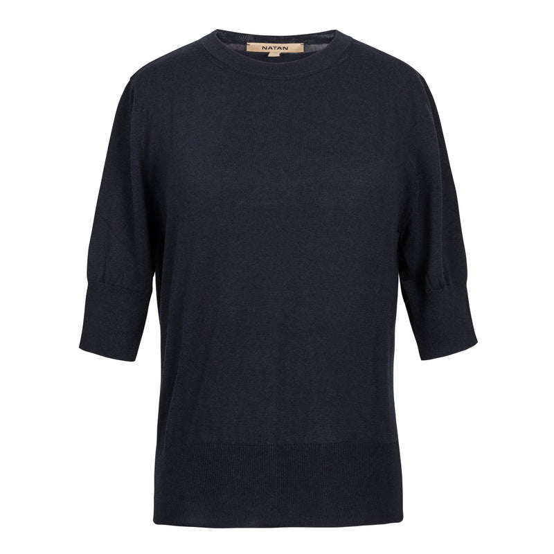 Natan Deep Navy Lightweight Elbow Sleeve Knit Land Top Timeless Martha's Vineyard 